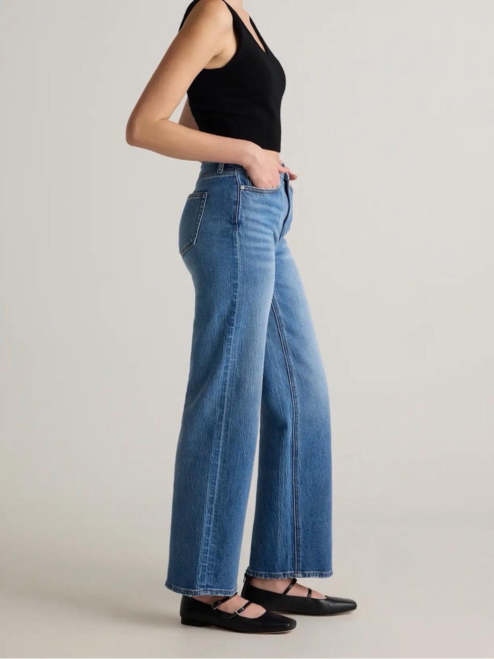 Quince Women's Bella Stretch Relaxed Blue Straight Jeans
